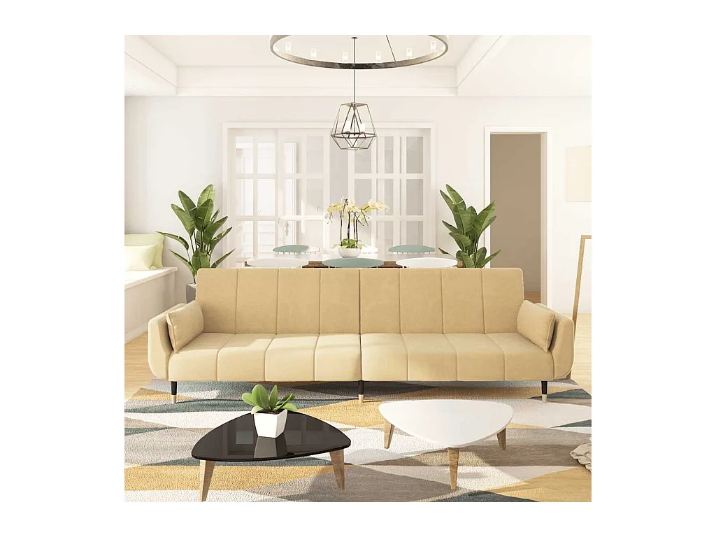 Doppelschlafsofa mit zwei Kissen, cremefarbener Samt