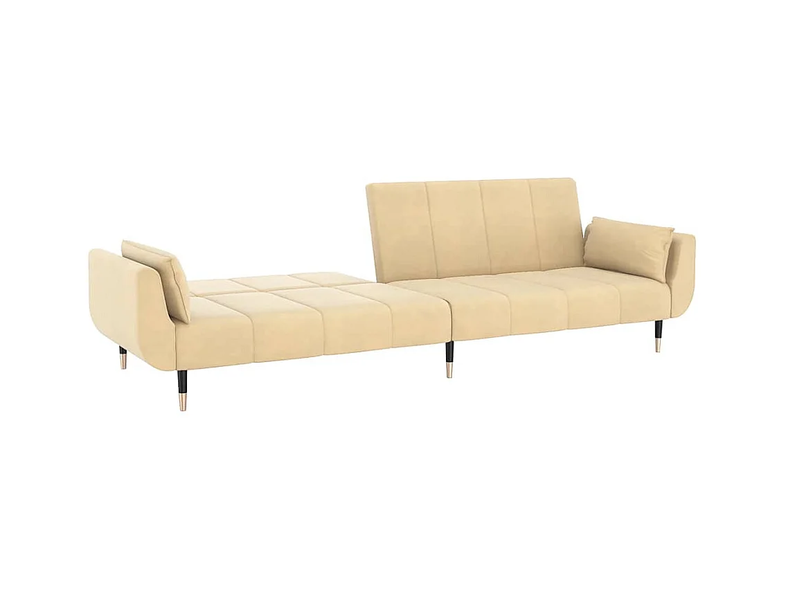 Doppelschlafsofa mit zwei Kissen, cremefarbener Samt