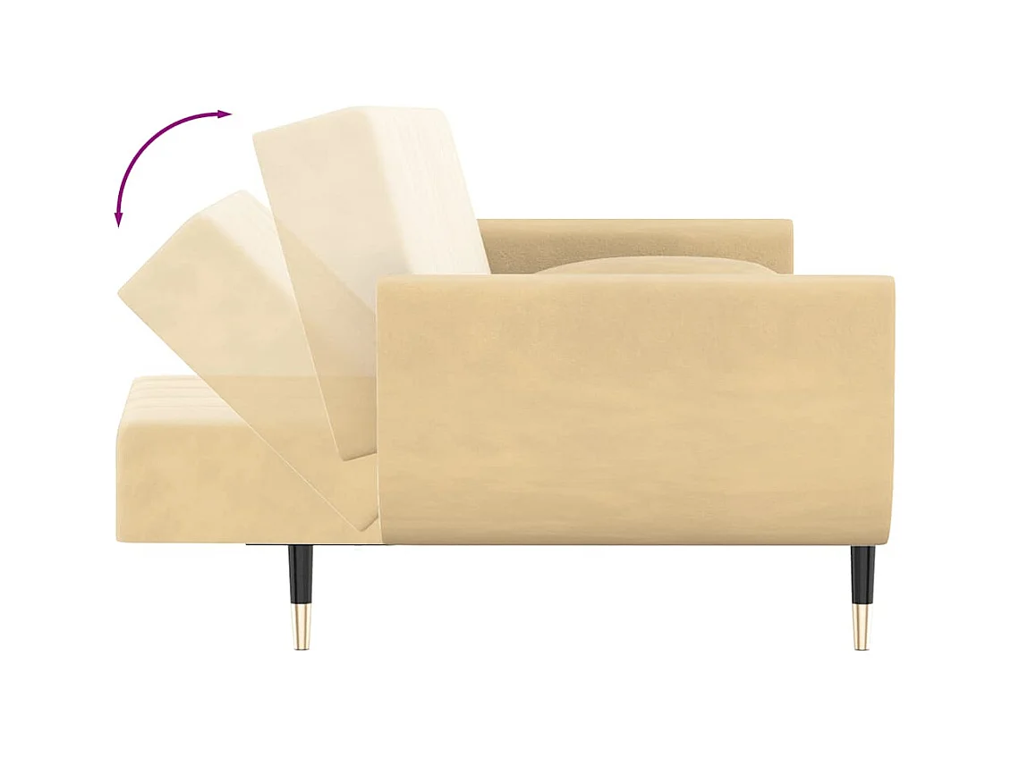 Doppelschlafsofa mit zwei Kissen, cremefarbener Samt