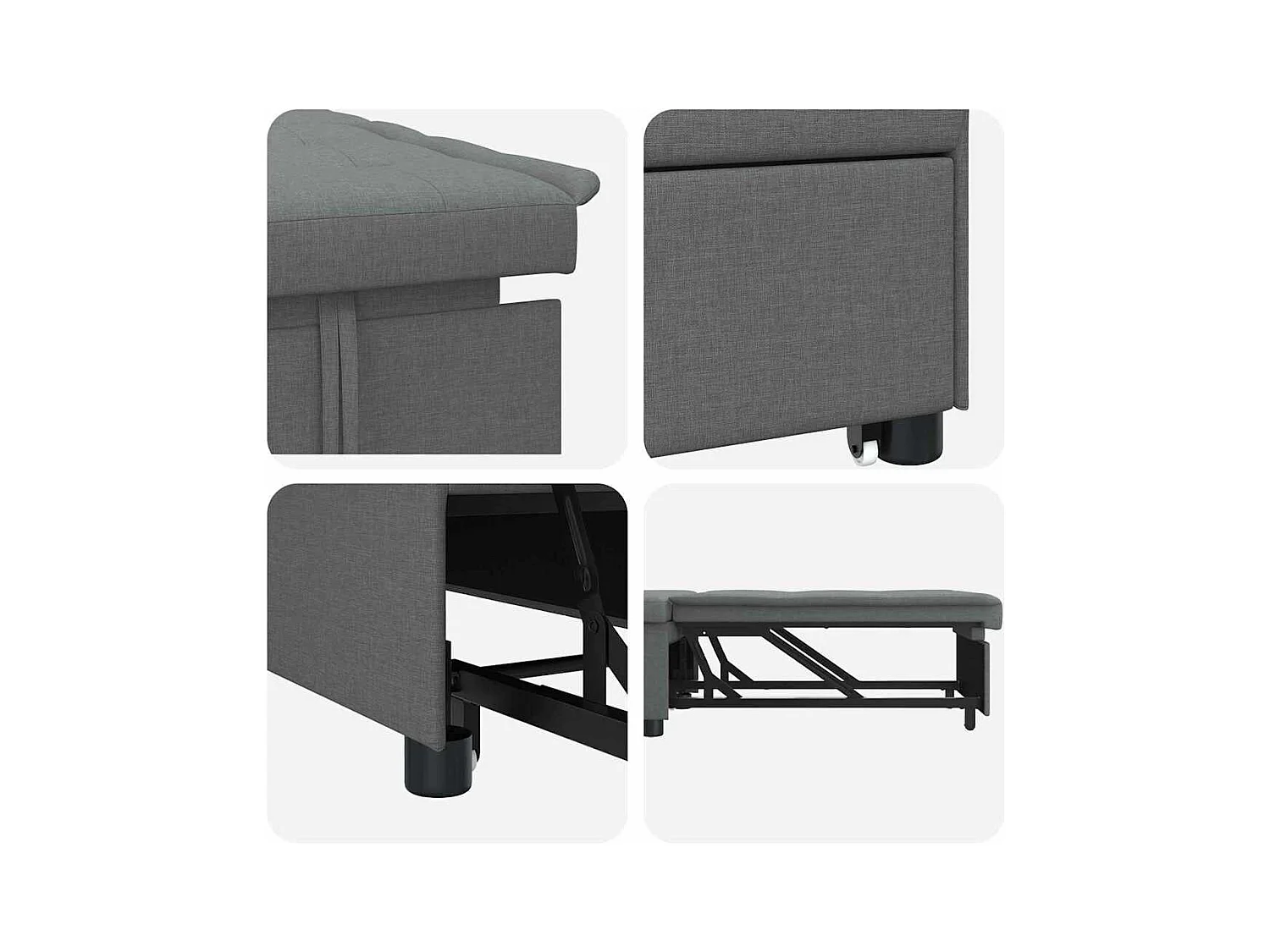 Divano letto grigio scuro 194 x 67 x 37 cm tessuto