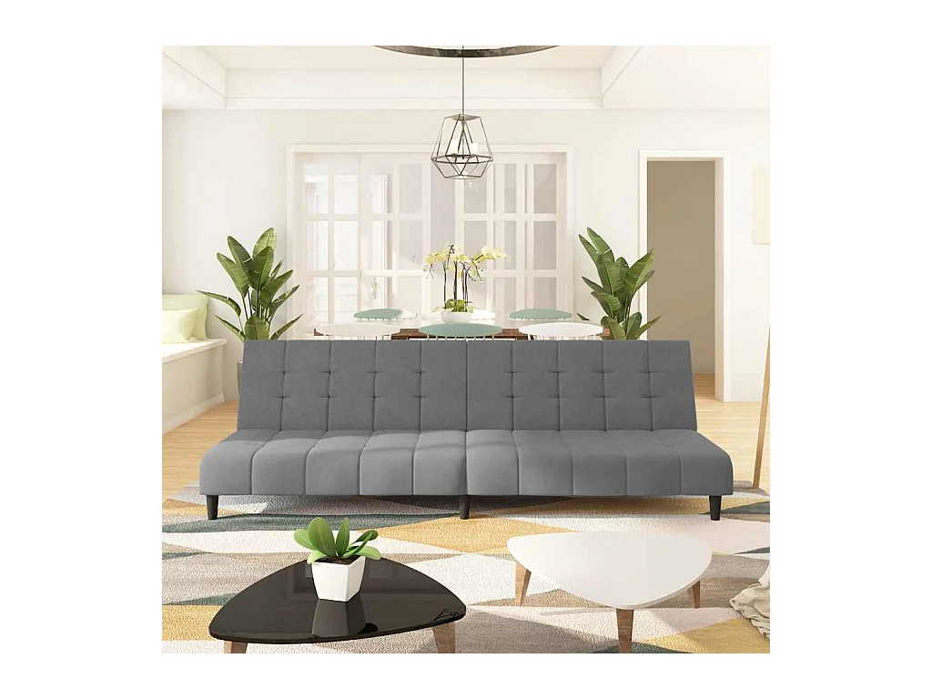 Lichtgrijze fluwelen 2-zits slaapbank