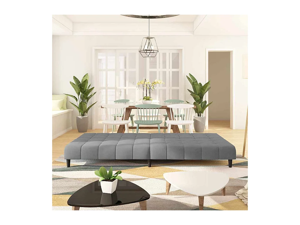 Lichtgrijze fluwelen 2-zits slaapbank