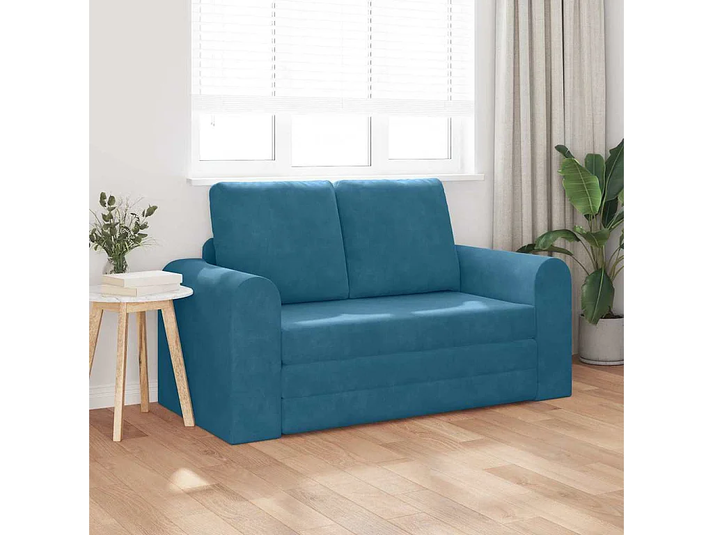 Canapé convertible 2 places en velours bleu 148x71x83 cm