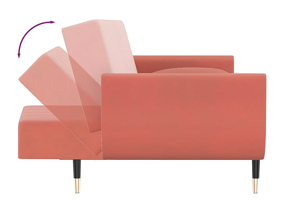 Sofá cama de 2 plazas con dos almohadas en terciopelo rosa