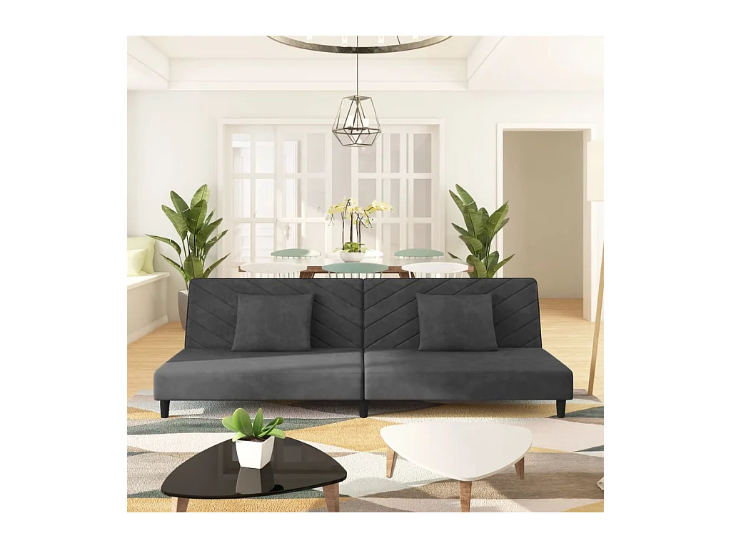 2-zits slaapbank met twee kussens, donkergrijs fluweel