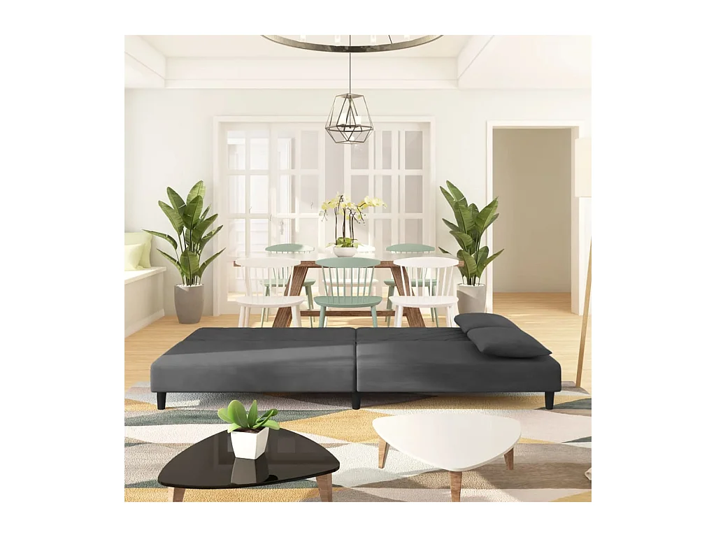 2-zits slaapbank met twee kussens, donkergrijs fluweel