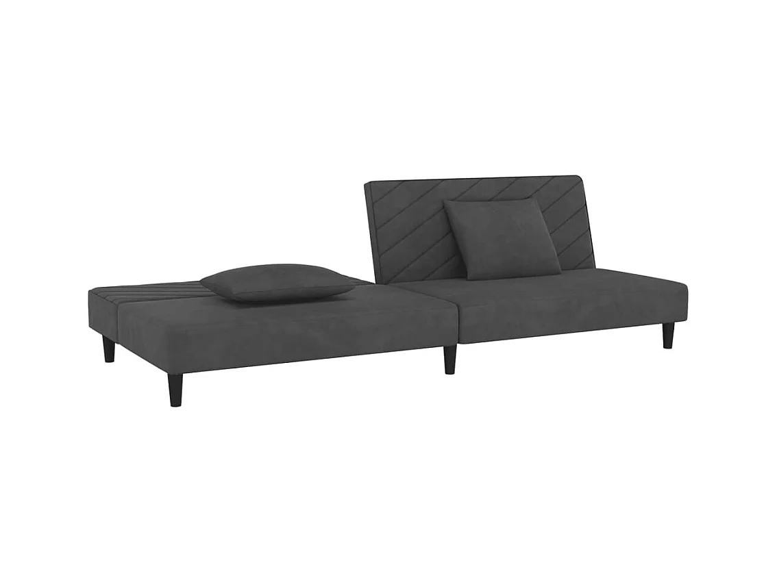 2-zits slaapbank met twee kussens, donkergrijs fluweel