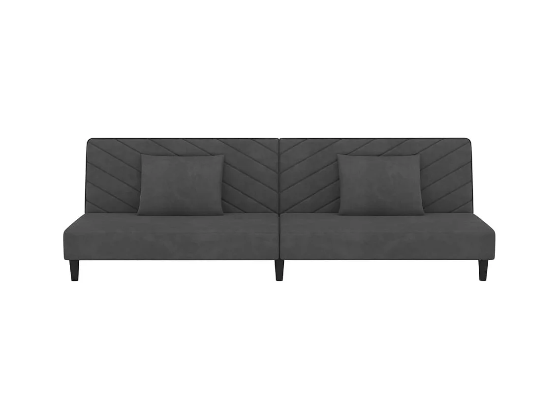 2-zits slaapbank met twee kussens, donkergrijs fluweel