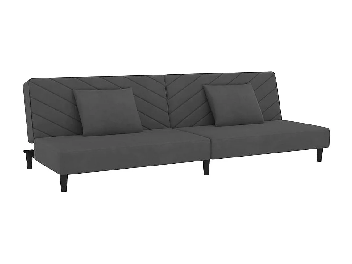 Sofá cama de 2 plazas con dos almohadas en terciopelo gris oscuro