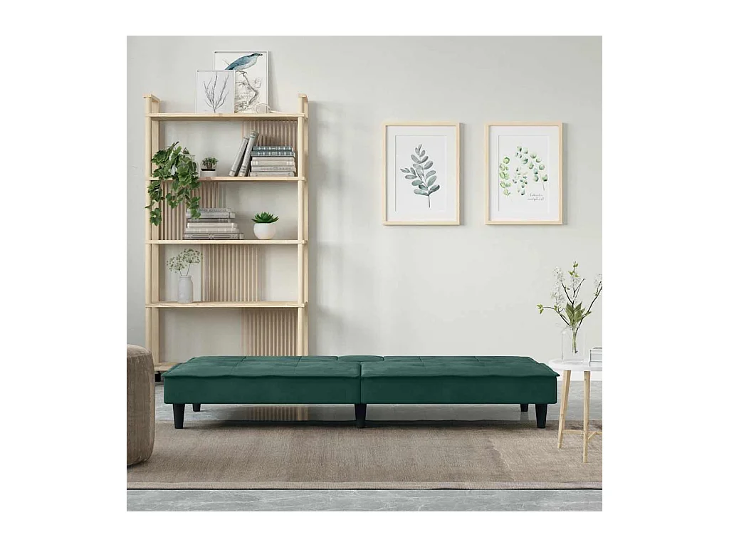 Divano letto in velluto verde scuro con portabicchieri