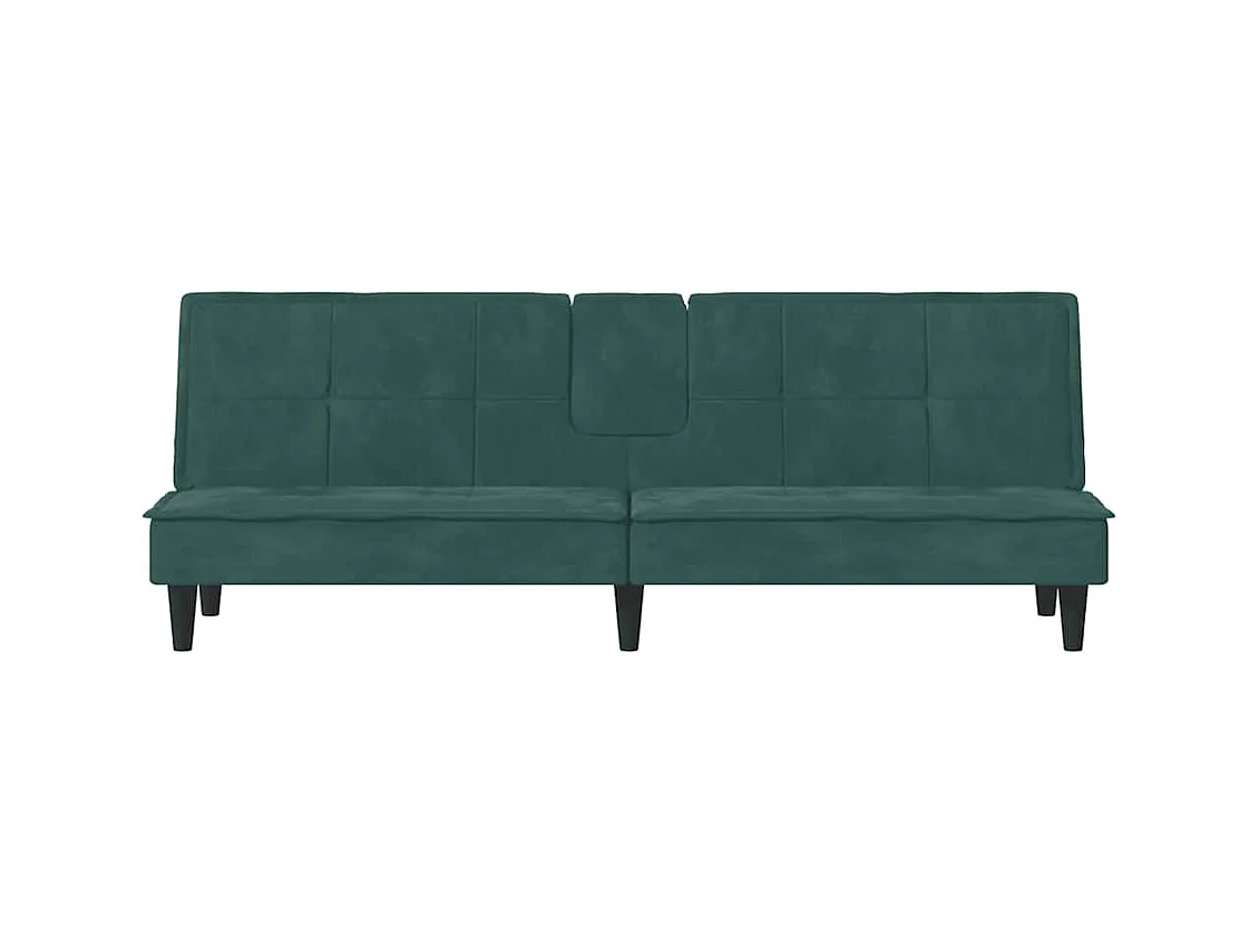 Divano letto in velluto verde scuro con portabicchieri