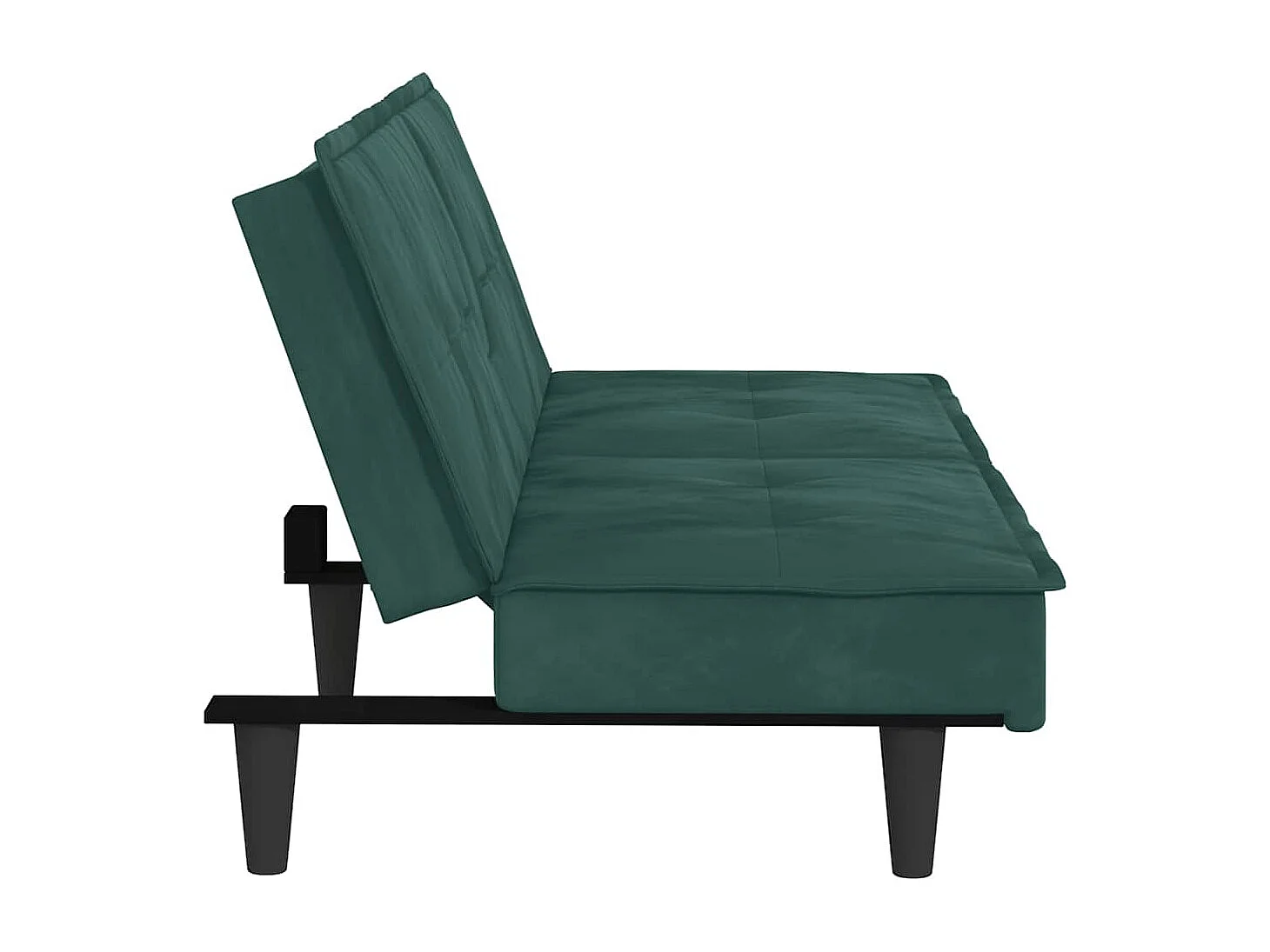 Divano letto in velluto verde scuro con portabicchieri