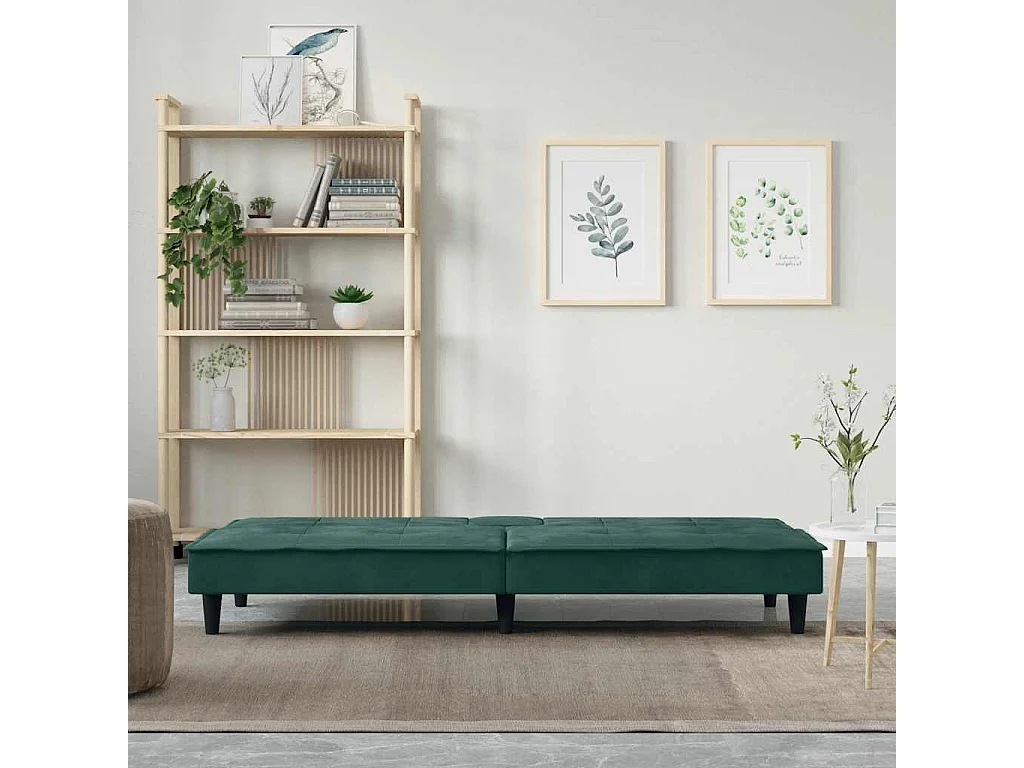 Canapé-lit avec porte-gobelets vert foncé velours