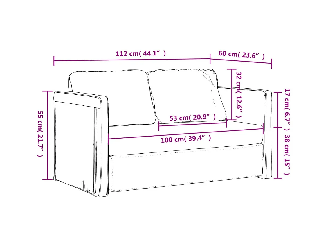 Divano letto 2 in 1 nero 112x174x55 cm in similpelle