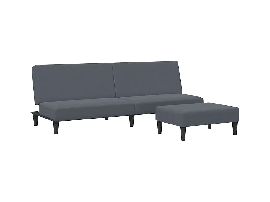 Donkergrijze fluwelen 2-zits slaapbank met voetenbank