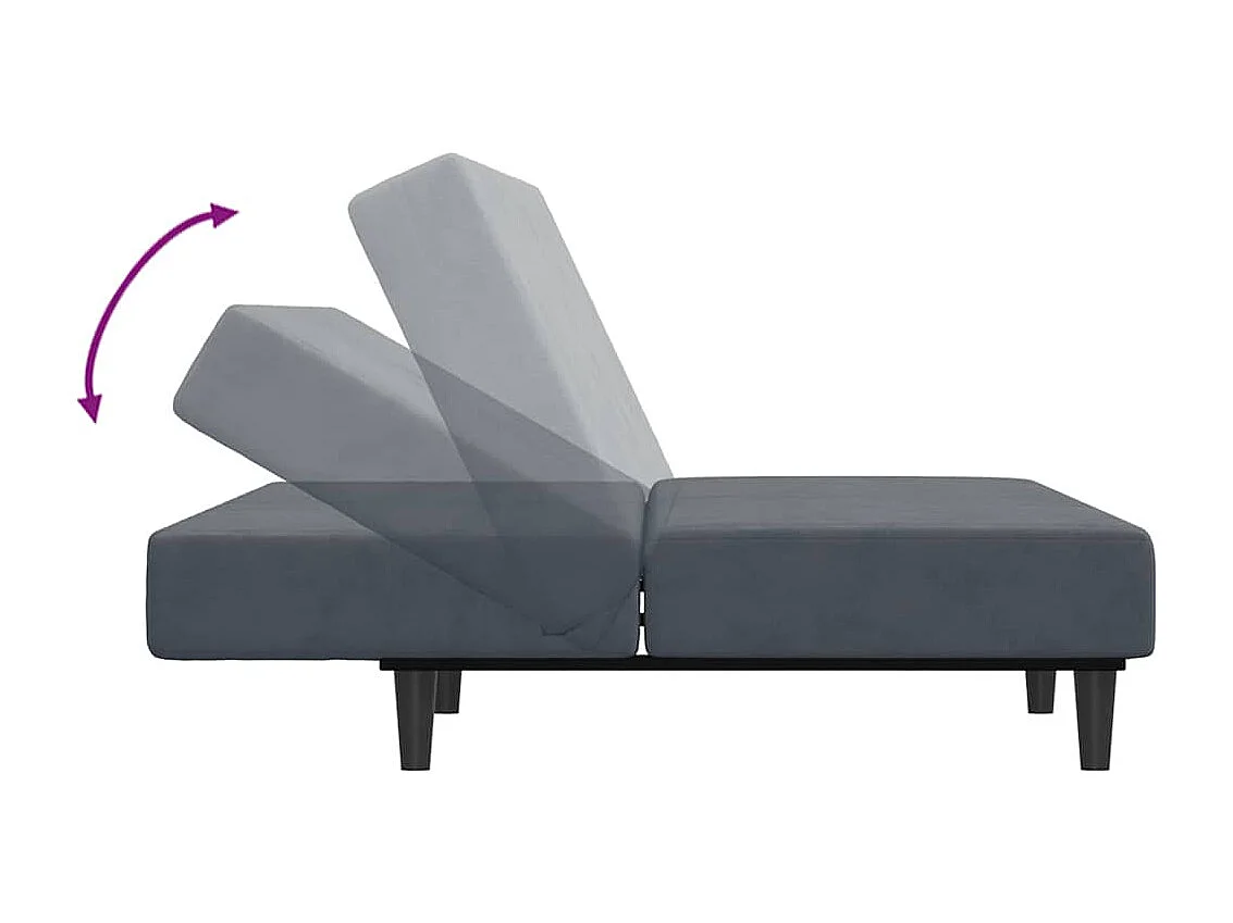 Sofá cama de 2 plazas de terciopelo gris oscuro con reposapiés