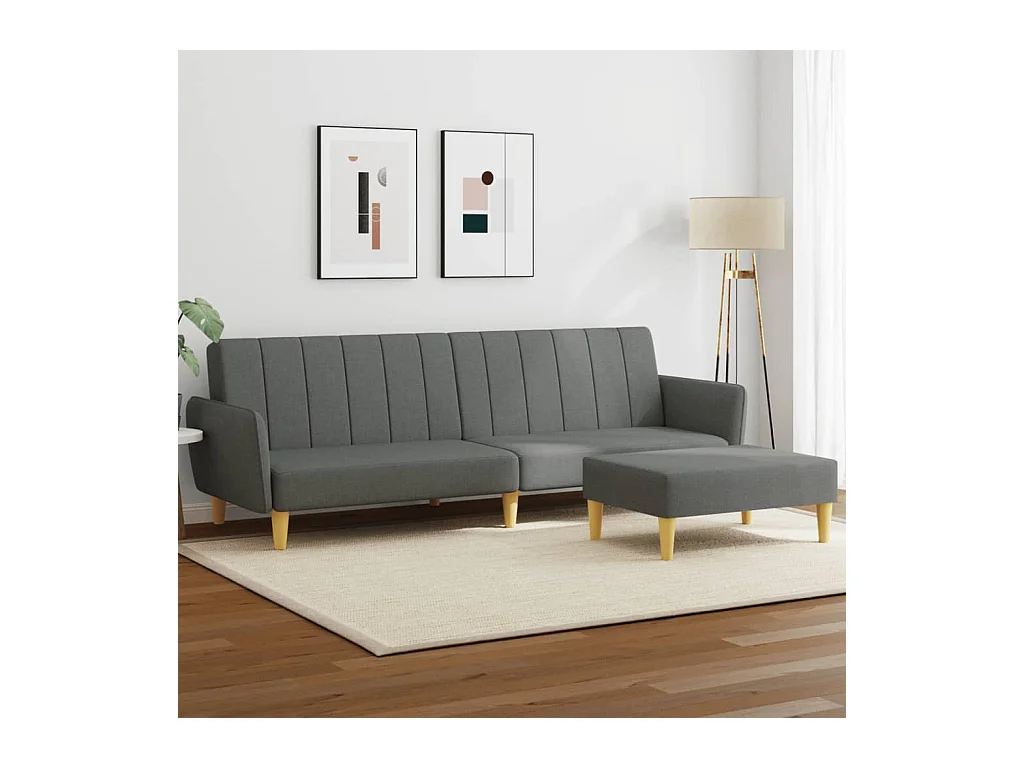 Sofá cama de 2 plazas con reposapiés de tela gris oscuro