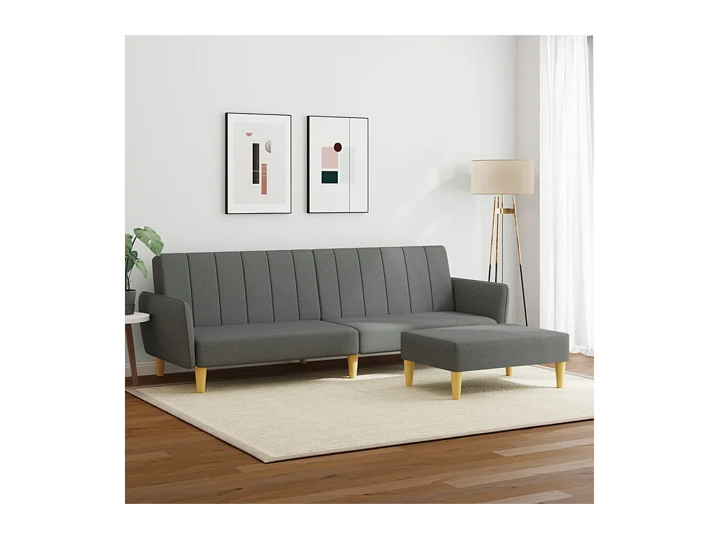 Sofá cama de 2 plazas con reposapiés de tela gris oscuro