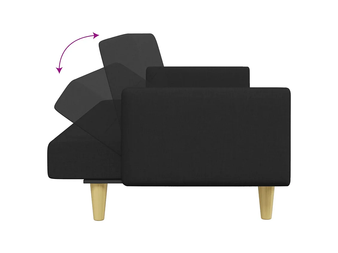 2-zits slaapbank met voetenbank in zwarte stof