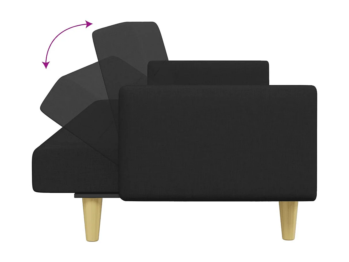 2-zits slaapbank met voetenbank in zwarte stof