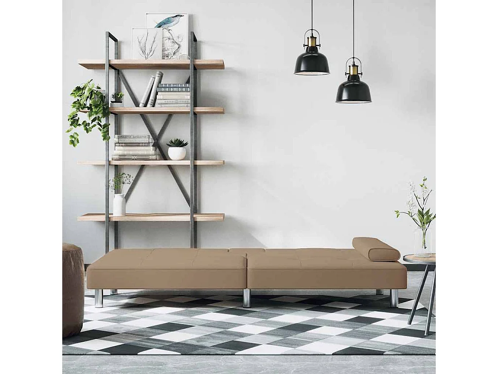 Sofá cama con portavasos capuchino en piel sintética