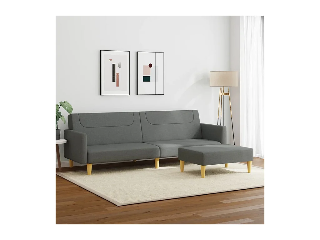 Canapé-lit à 2 places avec repose-pied gris foncé tissu