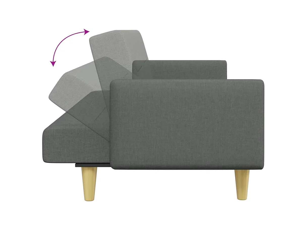 Canapé-lit à 2 places avec repose-pied gris foncé tissu