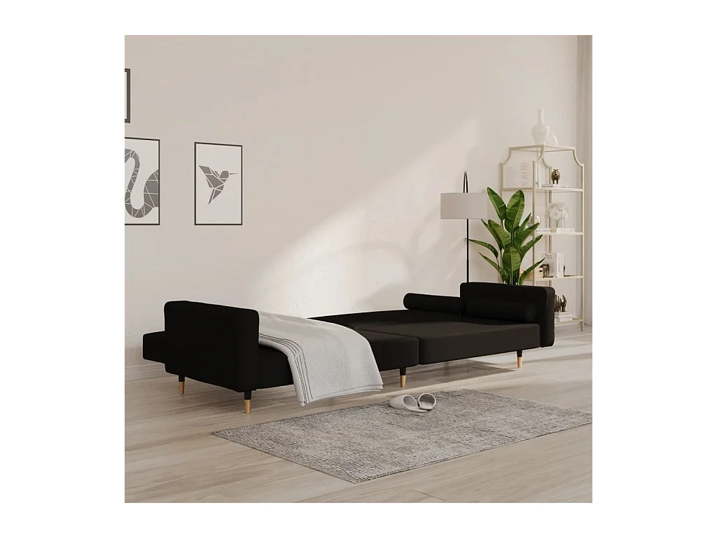 Sofá cama de 2 plazas con dos almohadas Terciopelo Negro