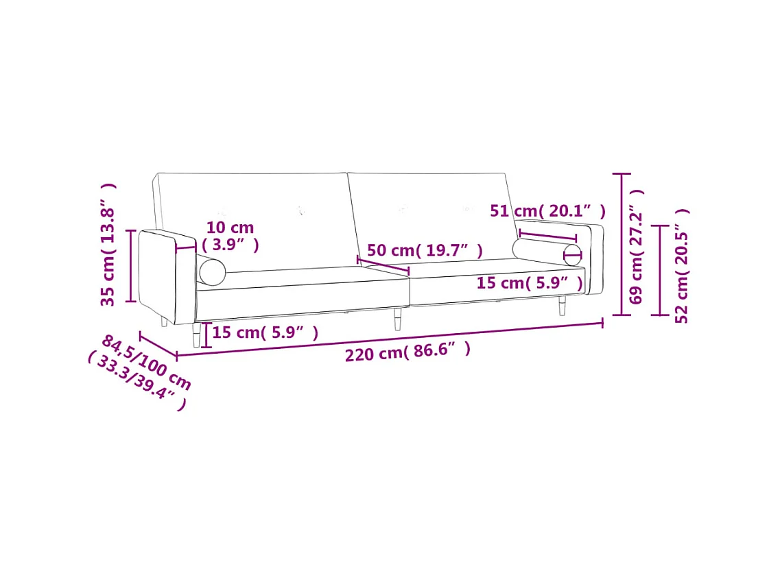 Sofá cama de 2 plazas con dos almohadas Terciopelo Negro