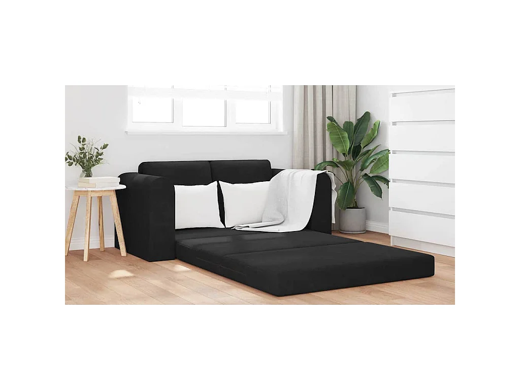 Canapé convertible 2 places en velours noir LIT 148x71x83 cm
