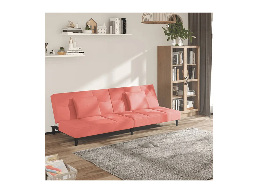 2-Sitzer-Schlafsofa mit zwei Kissen aus rosa Samt