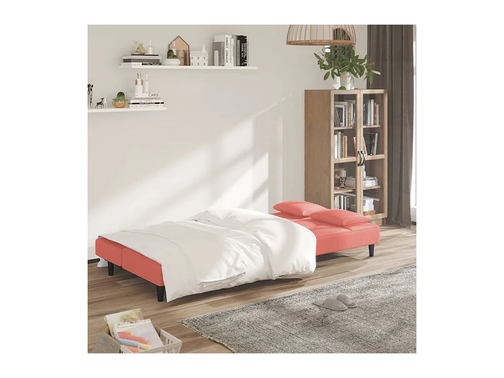2-Sitzer-Schlafsofa mit zwei Kissen aus rosa Samt