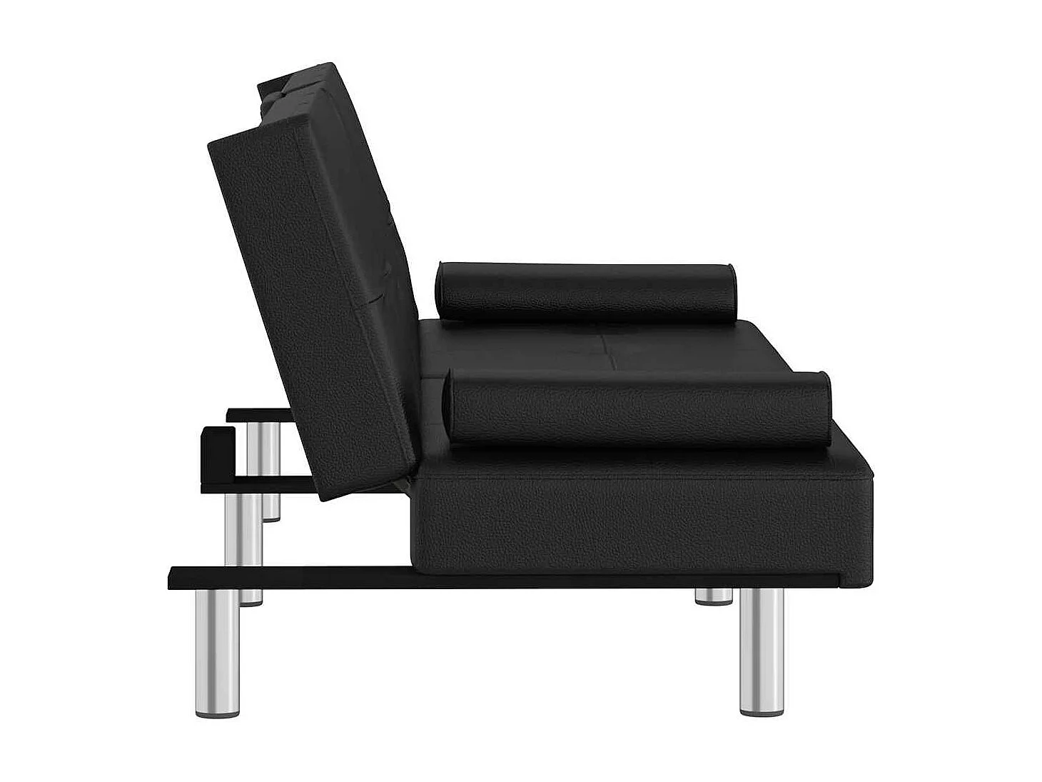 Sofá cama de piel sintética negra con portavasos