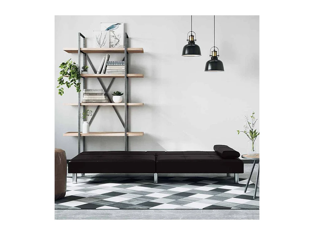 Zwarte kunstleren slaapbank met bekerhouders