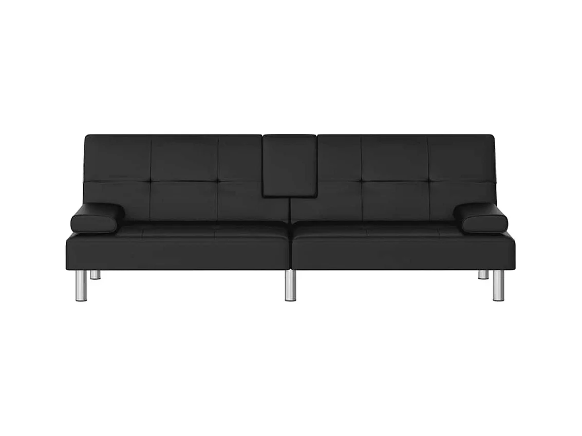 Zwarte kunstleren slaapbank met bekerhouders