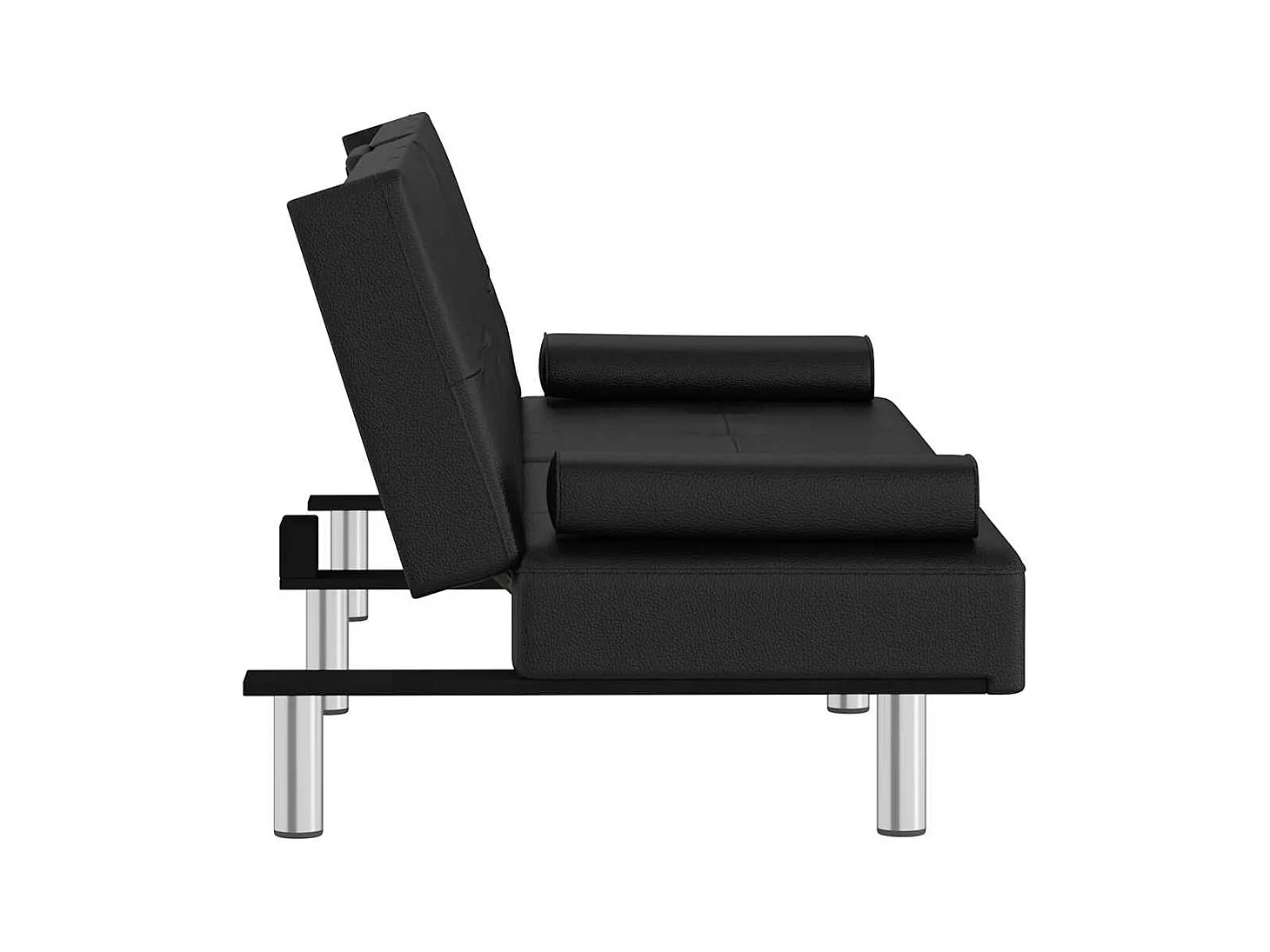 Zwarte kunstleren slaapbank met bekerhouders