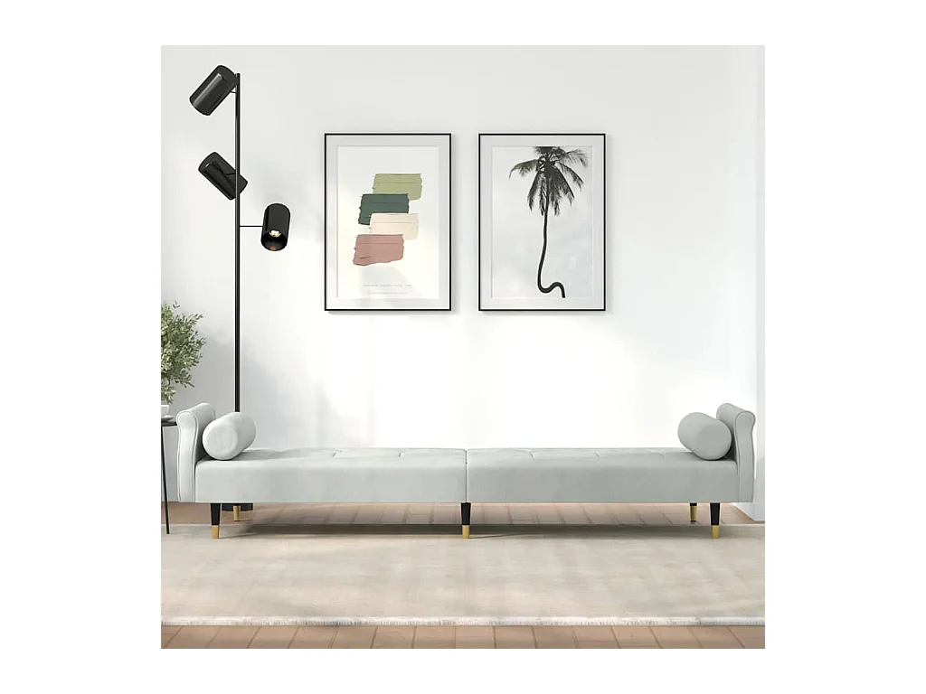 Canapé-lit avec coussins gris clair velours
