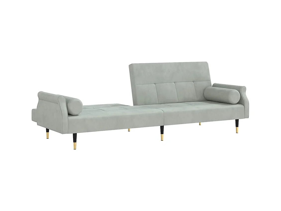 Canapé-lit avec coussins gris clair velours