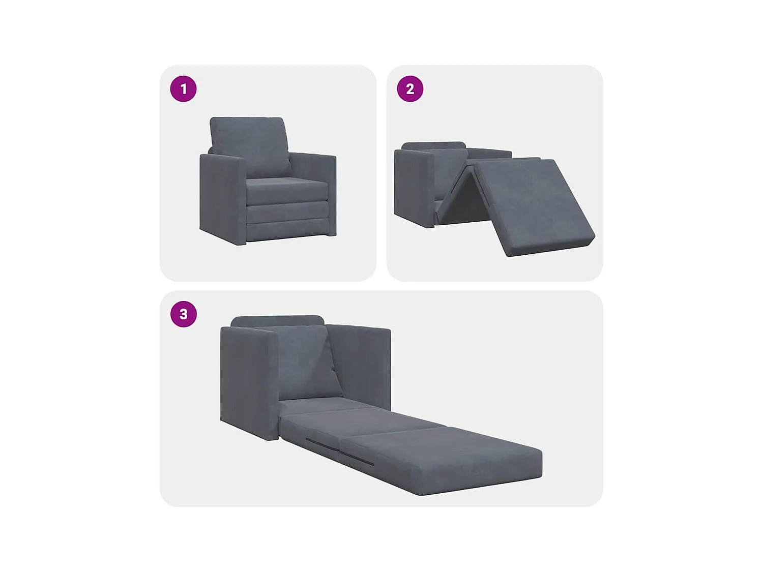 Divano letto con cuscino Grigio scuro 74 x 77 x 81 cm Velluto