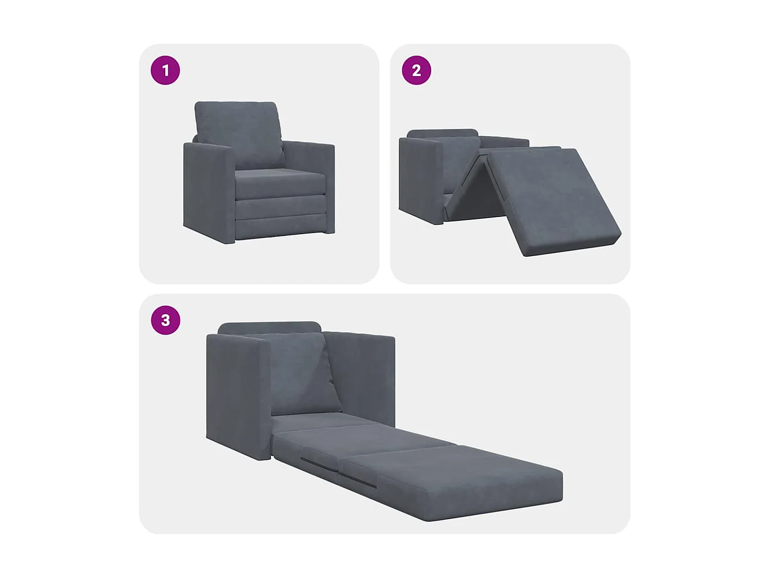 Canapé-lit avec coussin Gris foncé 74 x 77 x 81 cm Velours