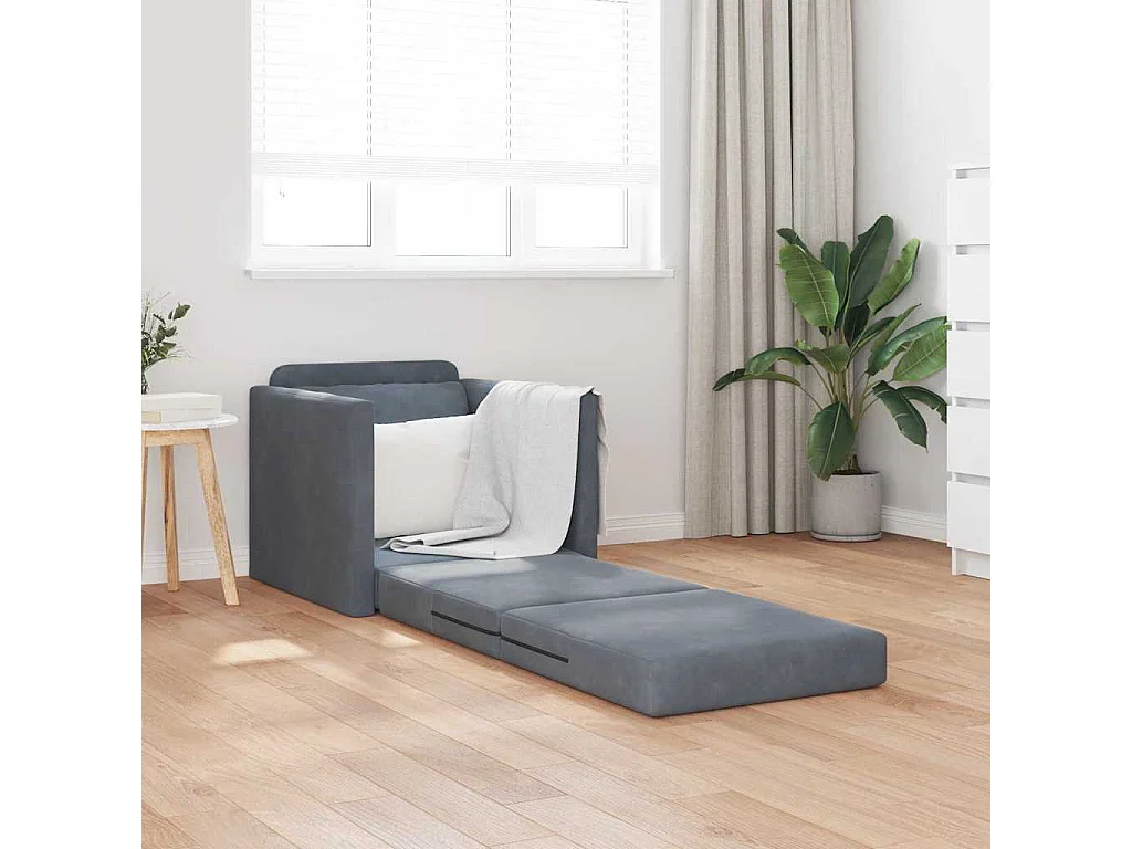 Canapé-lit avec coussin Gris foncé 74 x 77 x 81 cm Velours
