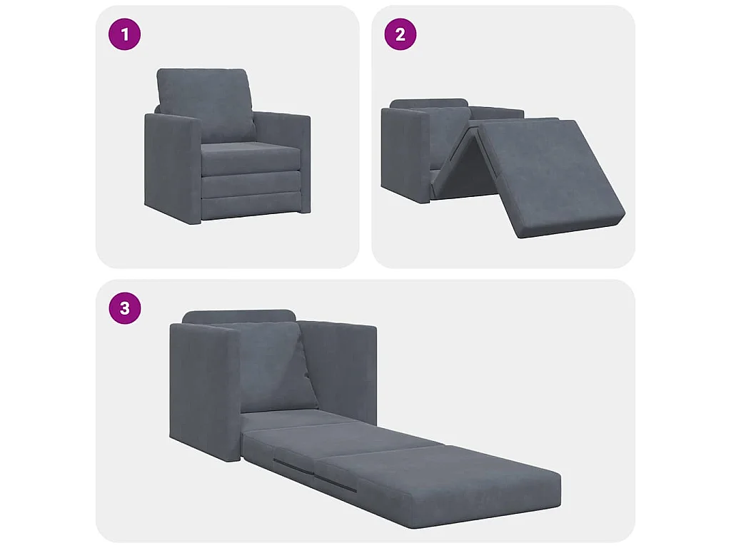 Canapé-lit avec coussin Gris foncé 74 x 77 x 81 cm Velours
