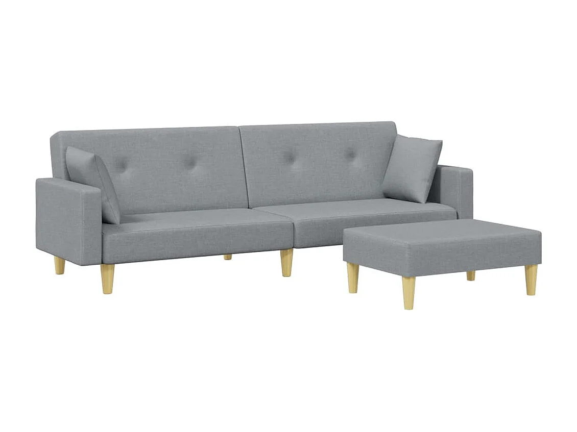 Sofá cama de 2 plazas con reposapiés en tejido gris claro