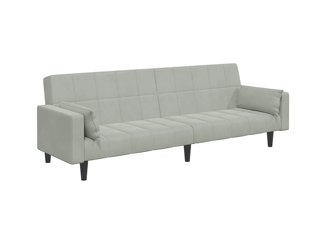 Divano letto a 2 posti con poggiapiedi in velluto grigio chiaro