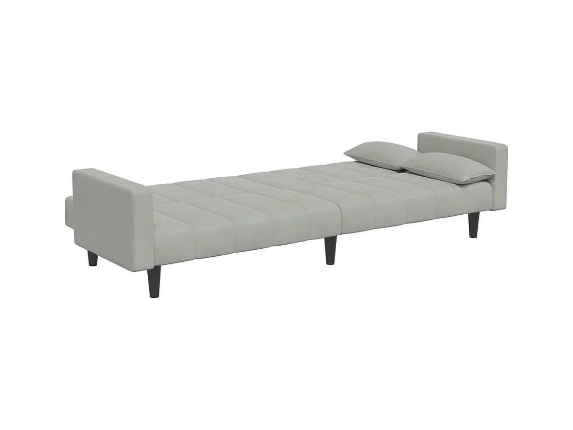 Divano letto a 2 posti con poggiapiedi in velluto grigio chiaro
