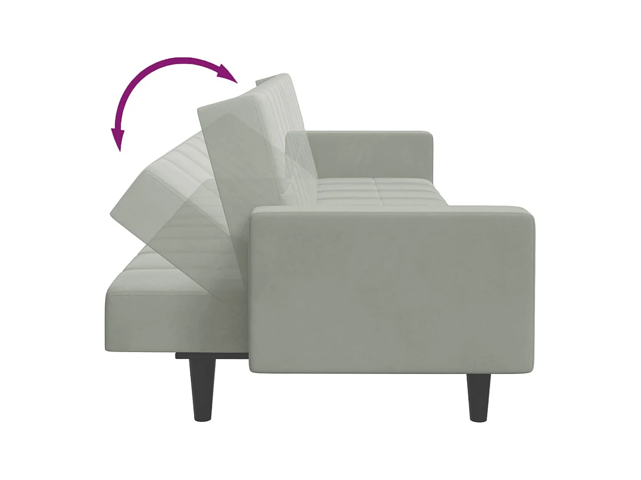 Divano letto a 2 posti con poggiapiedi in velluto grigio chiaro