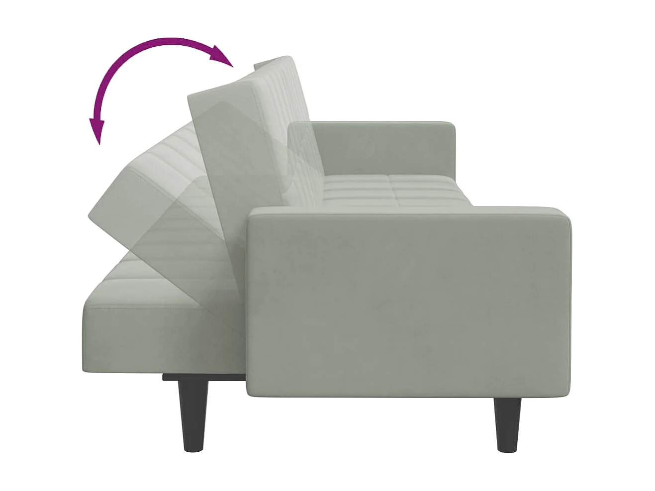 Canapé-lit à 2 places avec repose-pied gris clair velours