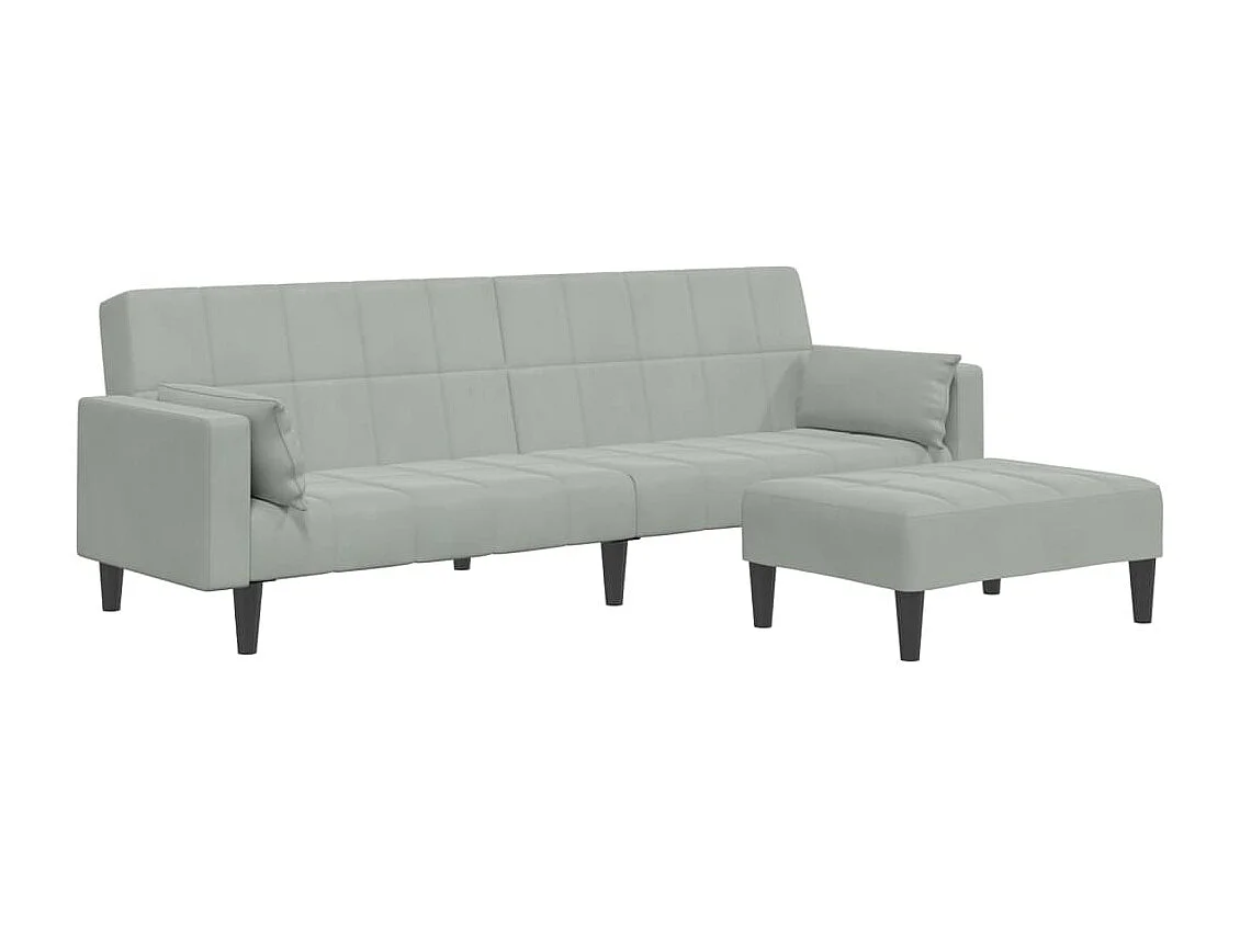 Canapé-lit à 2 places avec repose-pied gris clair velours