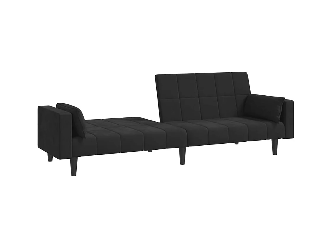 Divano letto a 2 posti con due cuscini in velluto nero