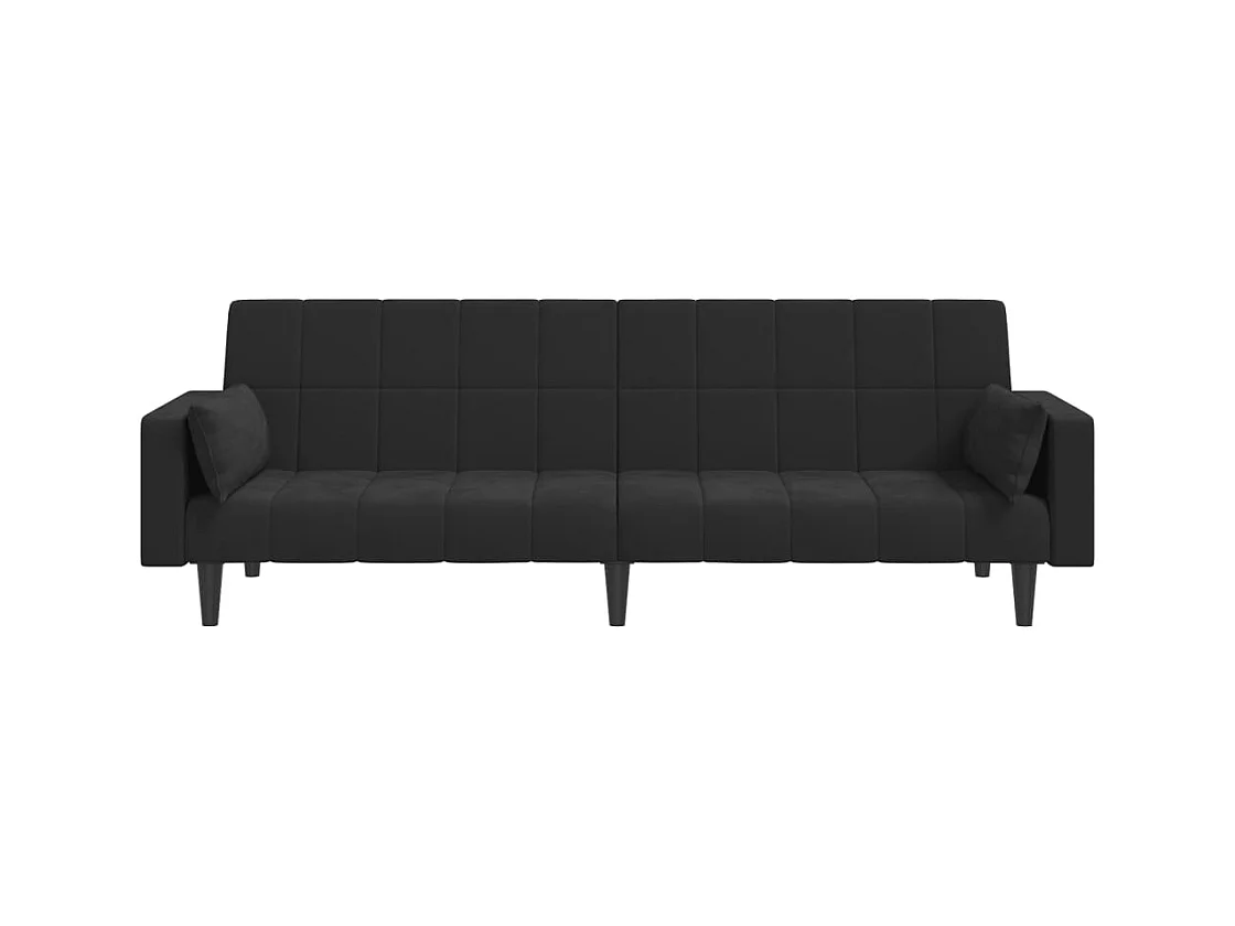 Divano letto a 2 posti con due cuscini in velluto nero